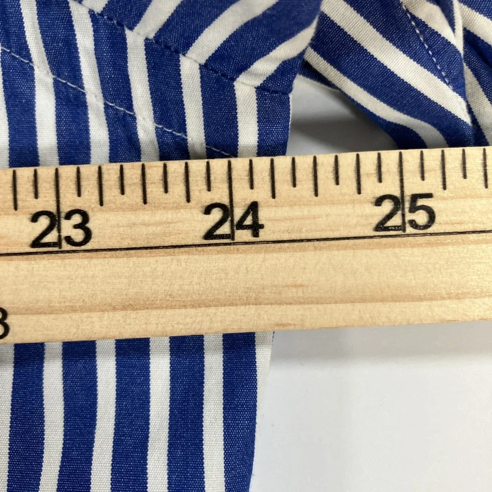 Vintage Polo Ralph Lauren Shirt Mens M Blue White Striped Made Hong Kong Cotton